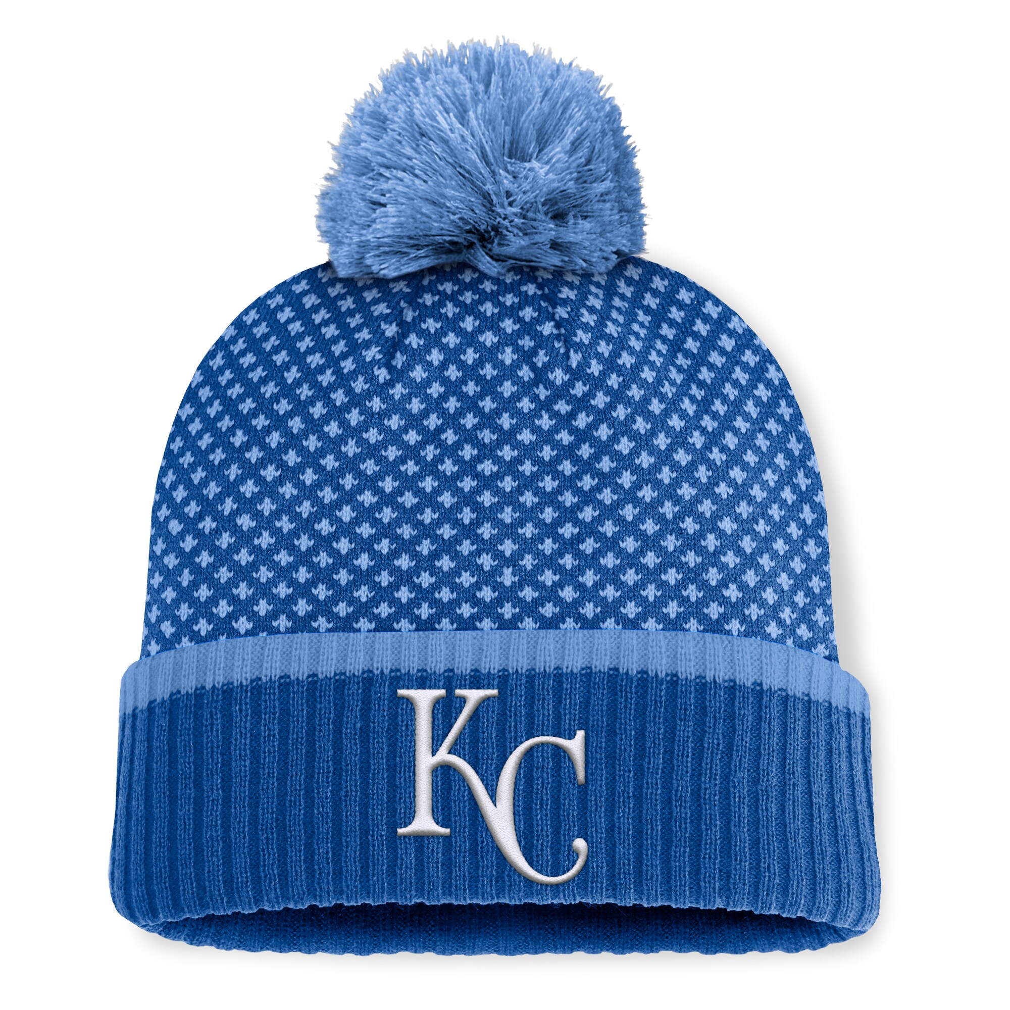 Kansas City Royals Store - womens kansas city royals fanatics royal fundamental jacquard cuffed knit hat with pom Collection | Royals Fan Essentials