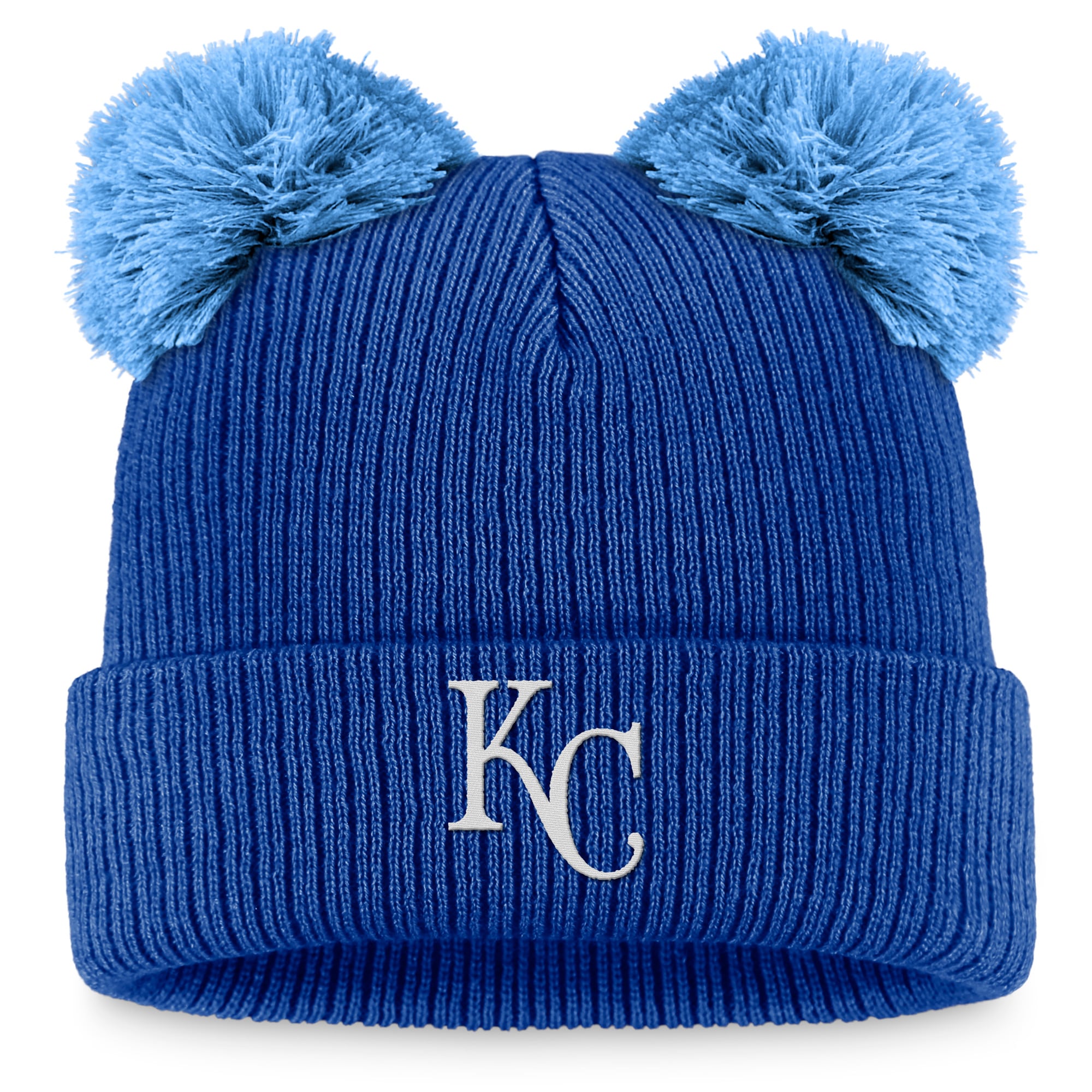 Kansas City Royals Store - womens kansas city royals fanatics royallight blue double pom cuffed knit hat Collection | Royals Fan Essentials
